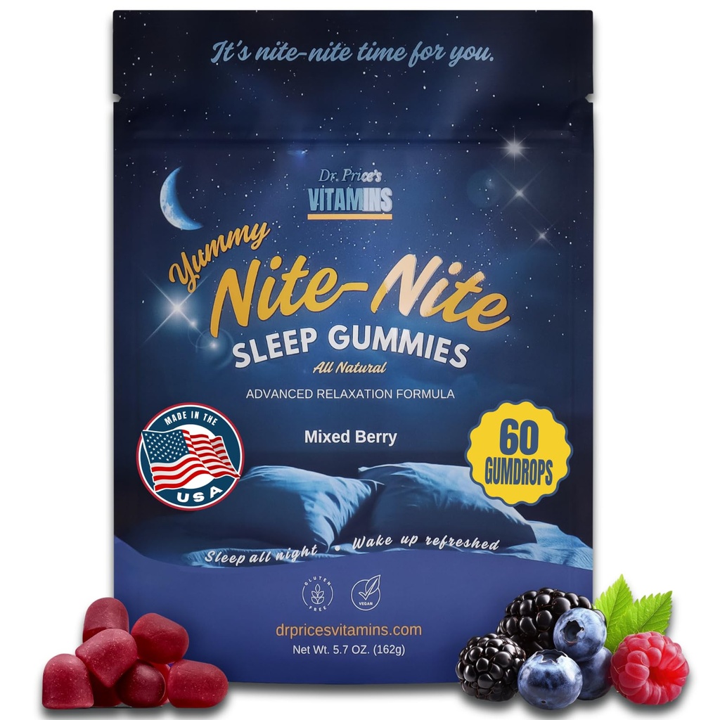 Dr. Price Sleep Gummies untuk Dewasa - 3mg Melonatonin, L-Theanine, GABA & Herbal Blend - Campuran Berry Flavor, Gluten- Free Sleep Aid - 60 Count