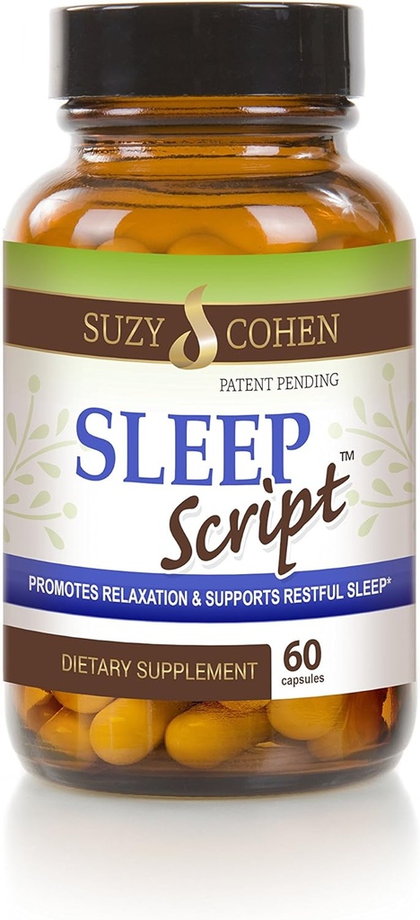 Suzy Cohen Sleep Script dengan Melontonin - Bitic Sleep dan Relaxation Formula untuk Dewasa untuk Mood, Stress dan Sleep, Berisi 5-HTP, L-theanine, Passionflower, Lemon Balm dan GABA 60 Capsules.