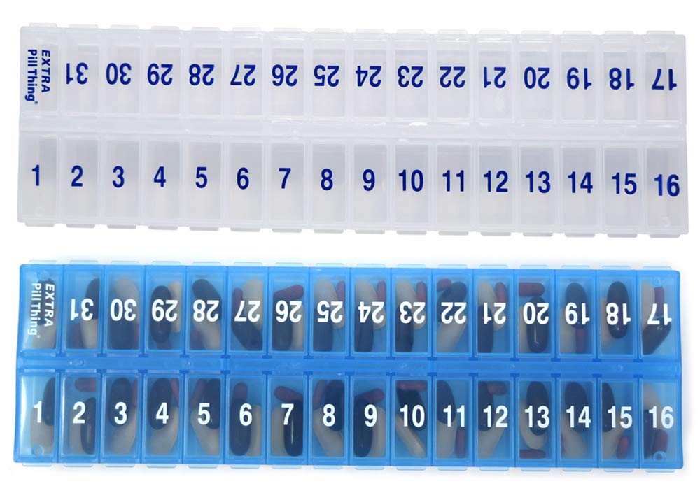 AM 31 Day Once-a Day Monthly Pill Planner Organizers - Large Comment Pill Box Store Medications for Entire Month Plus Comment for Extra Pills (AM / PM Clear & Blue) BPA Free