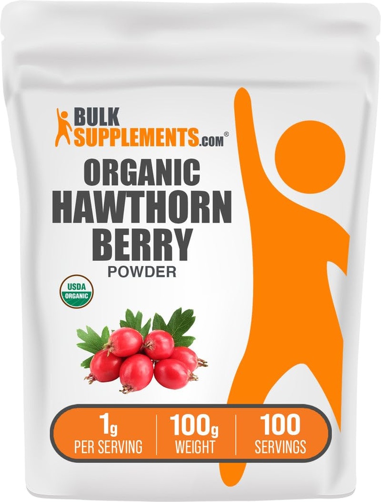 BulkSuplements.com Organic Hawthorn Berry Powder - Herbal Suplemen, Hawthorn Berry Organik - Vegan & Gluten Bebas, 1g per Serving, 100g (3.5 oz) (Paket 1)