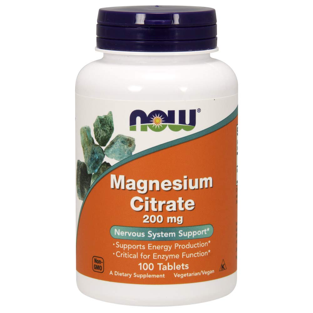 NOW Foods Magnesium Citrate 200 mg Tab, 100 Cacah (Paket 1)
