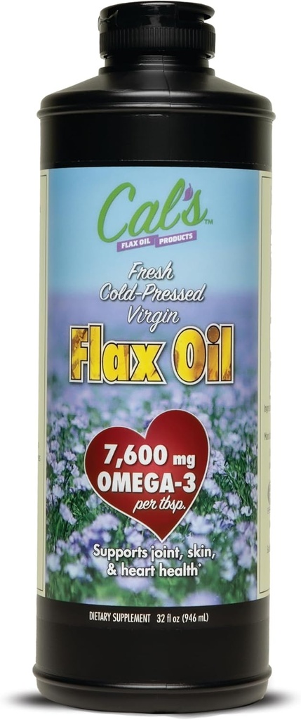 Minyak Flax Cal, Benih Flax Menekan Dingin, Tinggi dalam Acid Lemak Omega 3, Minyak Benih Kerang Unsoffed Flax, Suplemen Liquid Benih Murni untuk Gabungan, Skin, dan Dukungan Kesehatan Jantung - 32 oz