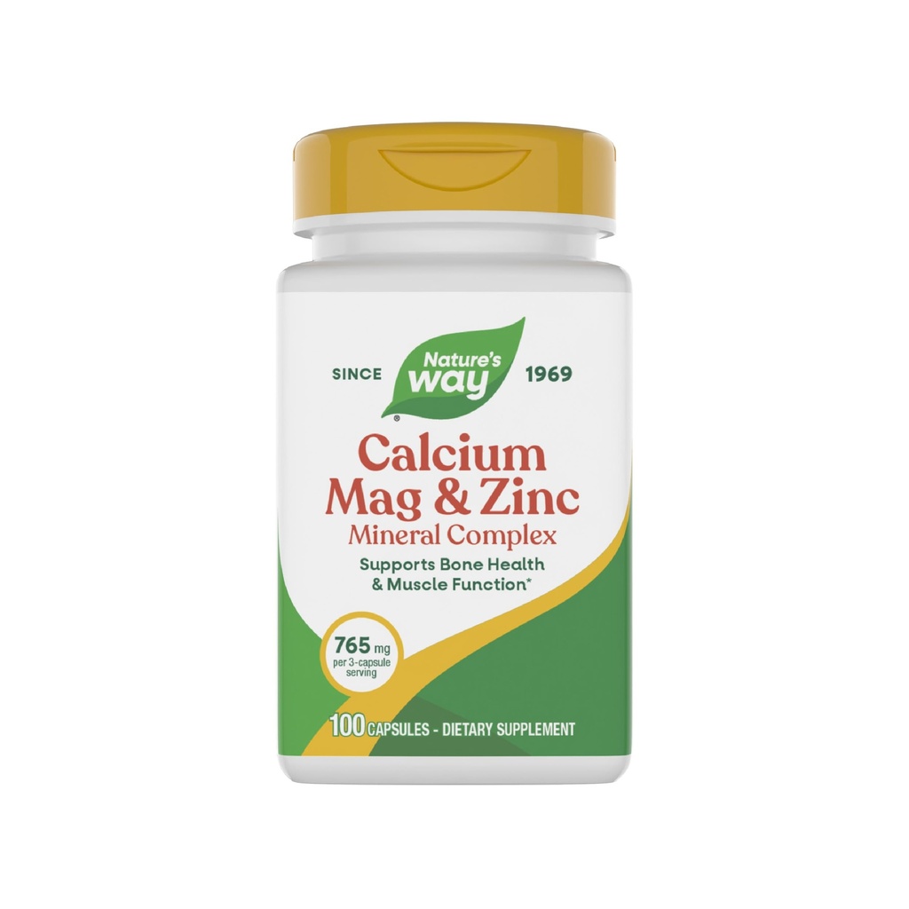 Nature 's Way Calcium Magnesium & Zinc Mineral Complex, Support Bone Health & Muscle Fungsi *, Imune *, 765 mg per 3 - kapsul melayani, Gluten gratis, 100 Kapsul (Packaging May Vary)