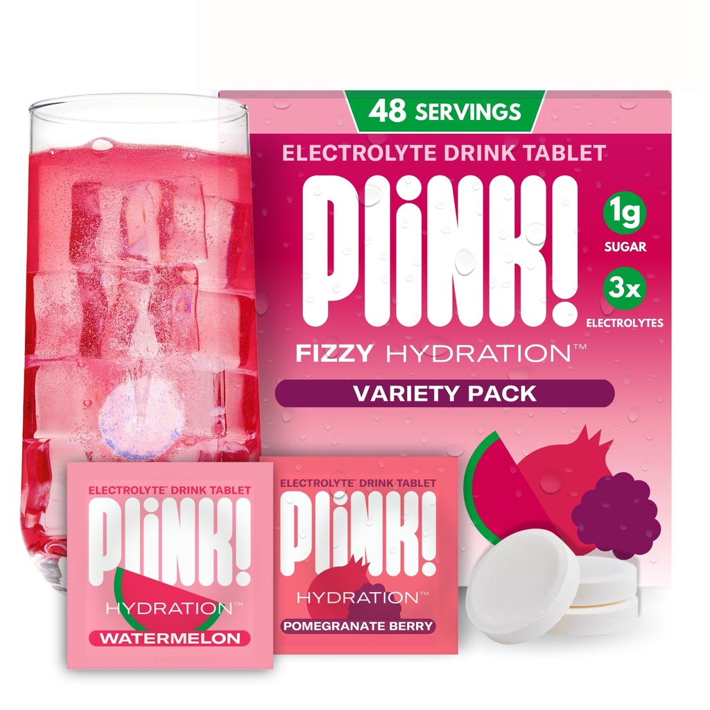 Plink! Fizzy Electrolite Drink Tablets for Daily Hydration - 48ct Electrolite Tablets + Sodium, Potasium, Magnesium, Low- Calorie, Lower-Sugar Keto Electrolytes Powder Hydration Paket Air Flavoring