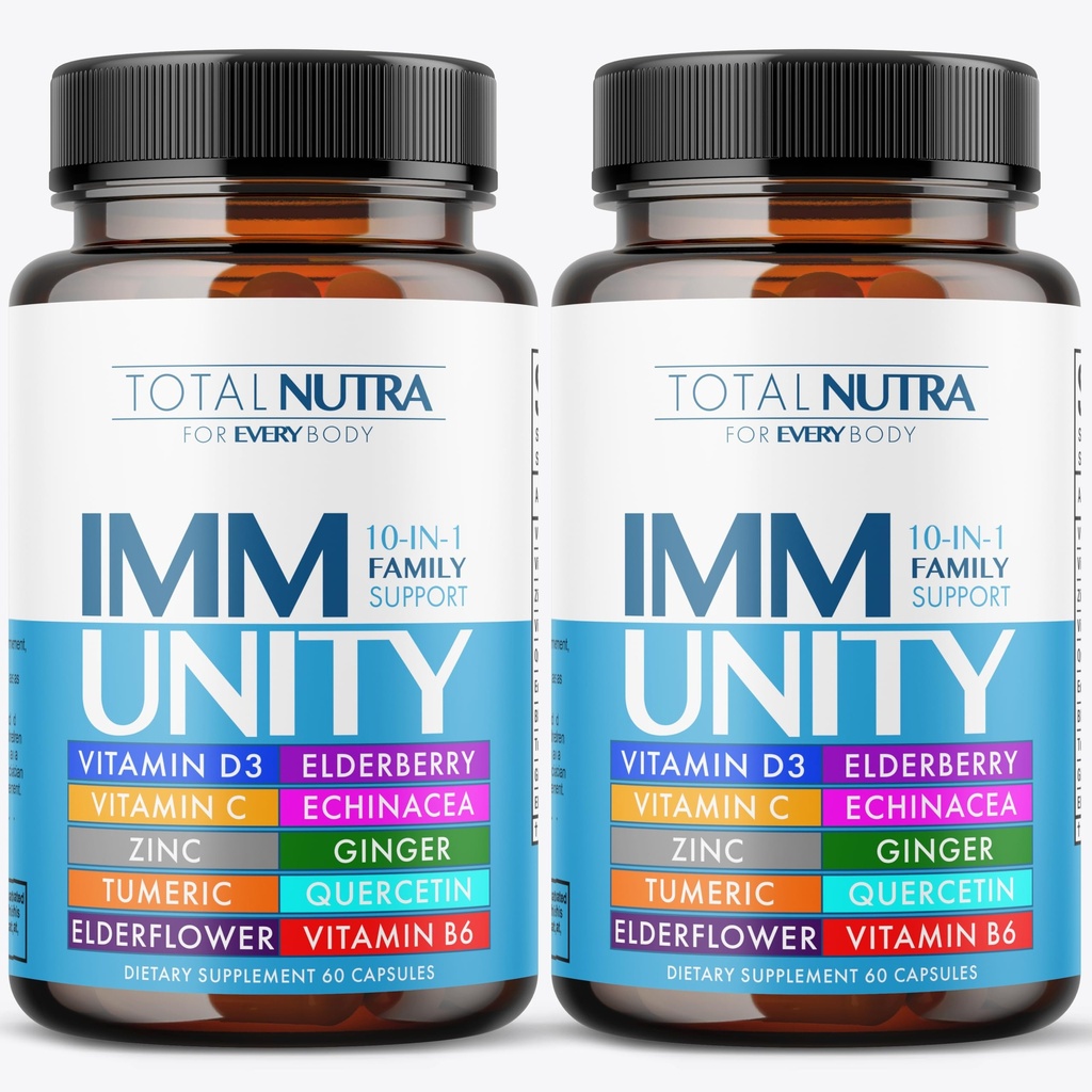 10 In-1 Tambahan Dukungan Imune: Senjata Anti-Abadi untuk Pembelaian Orang Dewasa & Anak-Anak Keamanan dengan Sistem Key Immune Vitamin Zinc, Vitamin C dan D, ditambah Elderberry, Quercetin, Echinacea & More, 60 Caps