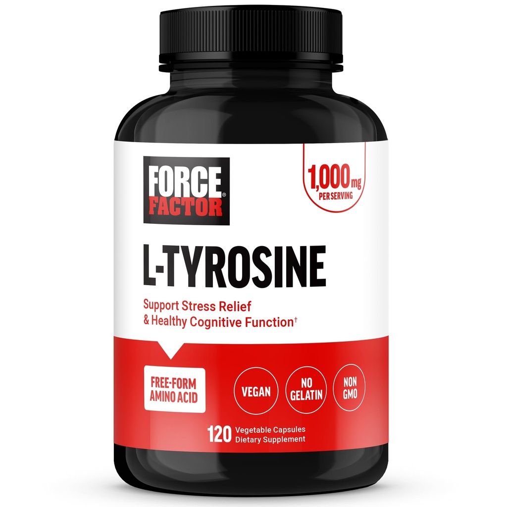 ForCE FASETOR L Tyrosine Stress Relief Suplement, L-Tyrosine Suplemen Kesehatan Otak, L-Tyrosine 500mg Capsules, Form Bebas, Vegan, No Gelatin, Non-GMO, 120 Capsules