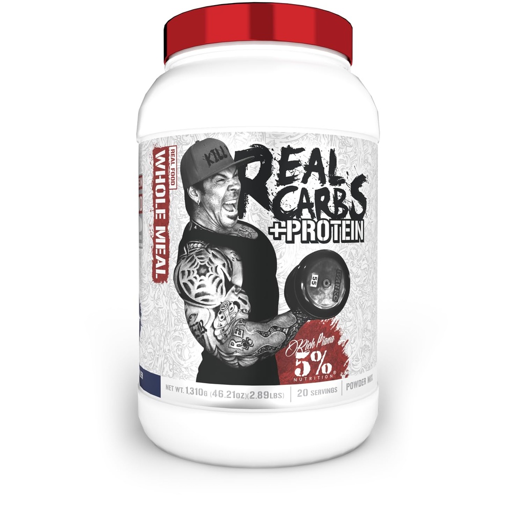 5% Nutrition Rich Piana Real Carbs + Protein 124; Clean Mass Gainin Powder 12.4; Real Food Carbohydrate Fuel for Pre Workout / Postake-Workout Meal 124; 2.89 lb, 20 Srvgs (Blueberry Cobbler)