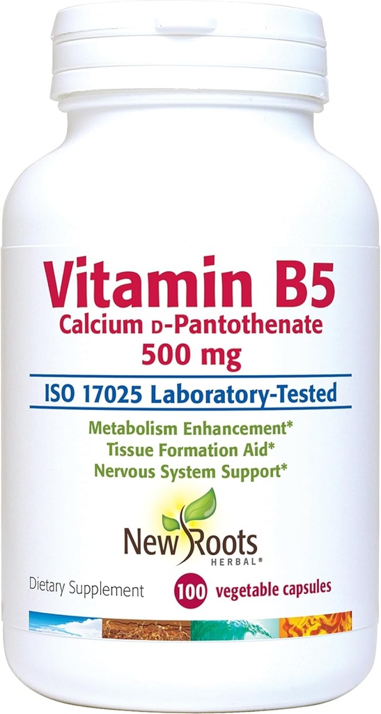 NEW ROOTS HERBAL Vitamin B5 (500mg) dengan Kalsium 124; Vitamin B5 Acid Pantothenic (100 Kapsul)