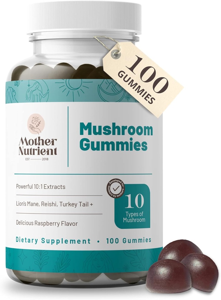 Mushroom Supplement Gummies... Murni Ekstrak Jamur Multi... Chaga, Reishi, Cordyceps & Lion 's Mane - 50 Hari Supply Gummies (100 Pcs)