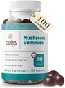 Mushroom Supplement Gummies... Murni Ekstrak Jamur Multi... Chaga, Reishi, Cordyceps & Lion 's Mane - 50 Hari Supply Gummies (100 Pcs)
