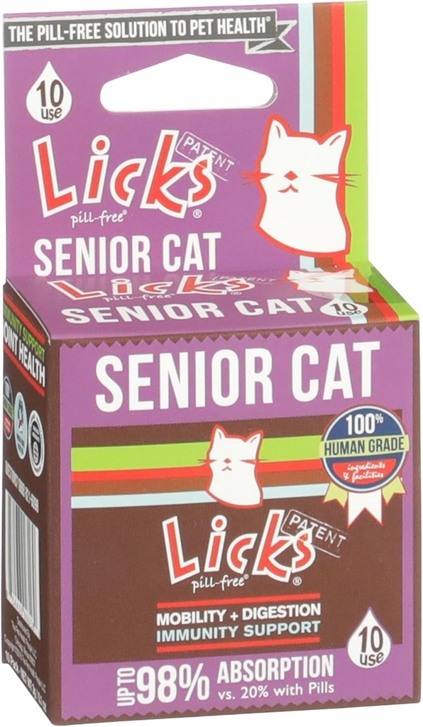 Licks Pill-Free Senior Cat - Joint Dukung & Direstrious Supplement for Senior Cats - Imunity Vitamin & Heart Health Suplemen untuk Kucing - Paket Gel - 10 Gunakan