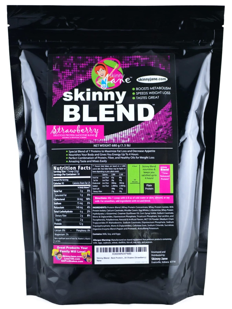Skinny Blad - Whey Protein Shake Powder for Women - Low Carb, Keto Friendly Meal Replacement - Memuaskan Hunger & Boosts Energy - Creamy Strawberry - 30 Shakes
