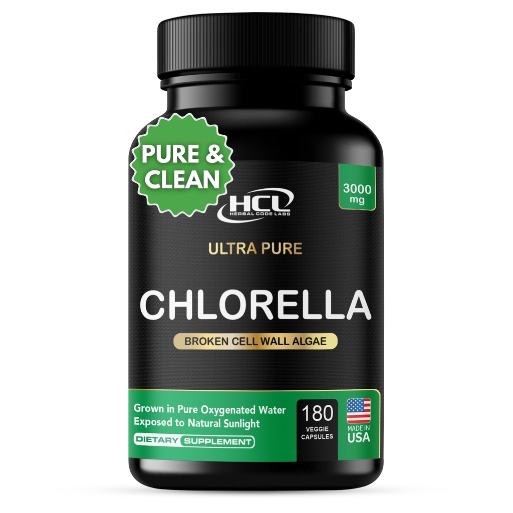 Chlorella Capsules 3000 mg - Cracked Sel Dinding Biru Hijau Algae - Best Natural Detox Cleanse