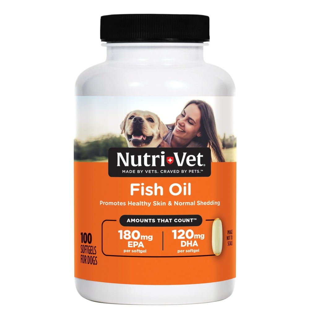 Suplemen Minyak Ikan Nutri- Vet untuk Dogs, Omega 3, Minyak Ikan untuk Anjing, Pet Vitamin dan Suplemen, EPA DHA Formula, Puppy Vitamin, Kendali Anak Anjing, Esensial Baru, 100 Cacah