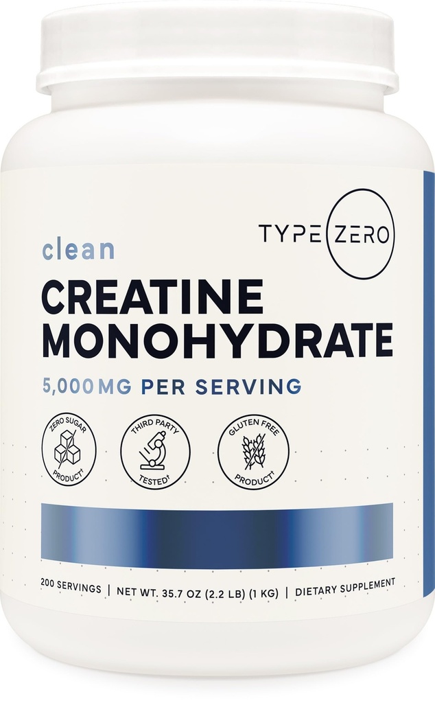 Tipe Zero Creatine Monohydrate (Tak berselera) 1 KG, 5000mg (5g) Per Serving, Micronized, Zero Sugar, Keto Friendly & Gluten Free, 200 Servings