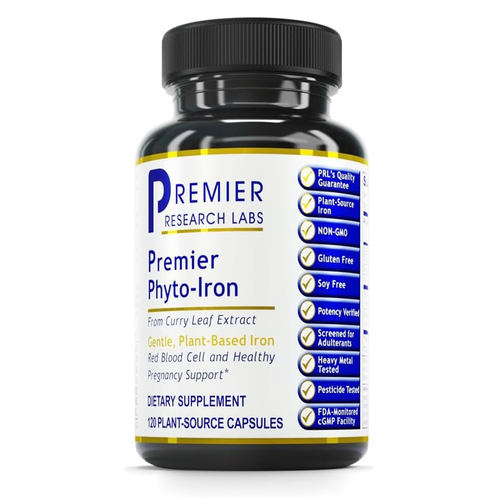 Premier Research Labs Phyto- Iron - Plant Based Iron for Men & Women for Blood Supplement, Curry Leaves, Iron Suplemen Non-Heme Iron, 18mg Iron Per Serving - 120 Vegetarian Capsules
