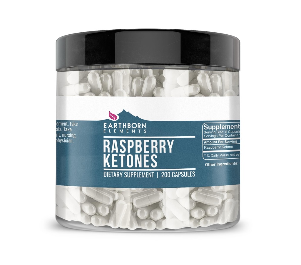 Elements Earthborn Raspberry Ketones 200 Capsules, Pure & Unenluted, No Addonitives