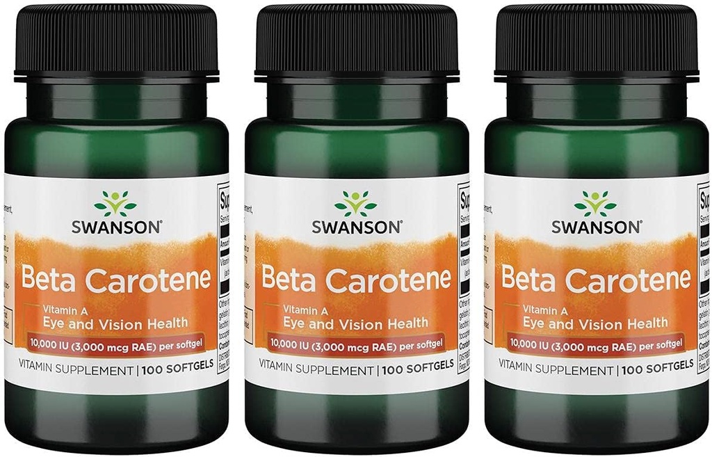 Swanson Beta- Carotene (Vitamin A) Skin Eye Immune System Health Antioksidant Dukung 10000 Iu (3000 mcg) 100 Sgels (3 Pack)