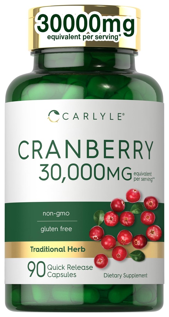 Carlyle Cranberry Supplement 14; 30.000mg 124; 90 Capsules 12.4; Non-GMO dan Gluten Free Formula 124; Cranberry Pil dari Extract Konsentrasi