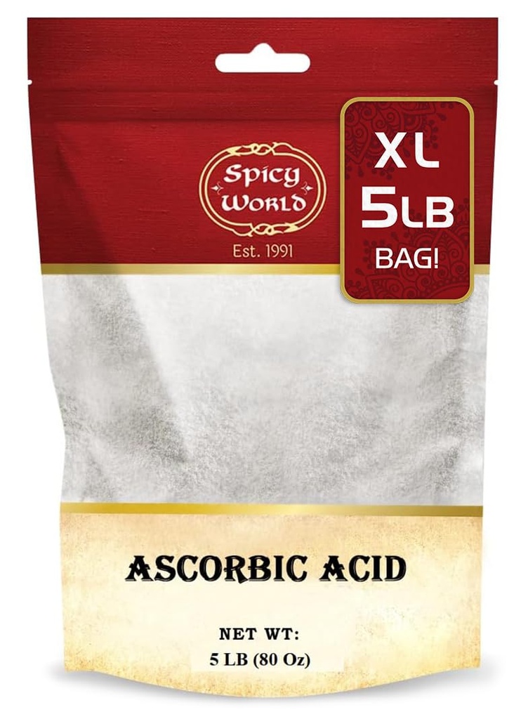 Spicy World Acid Acid Vitamin C Powder 5 LB - Dietary Suplemen, Murni VIT C Powder USP Bulk