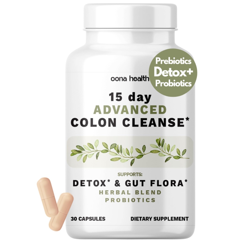 15 Hari Lanjutan Colon Cleanse, Problem & Natural Herbs, Supports Detox & Gut Flora for Women & Men, dengan Cascara Sagrada, Psyllium Husk Senna Leaf, 30 Capsules 1-2 Daily Cleanse