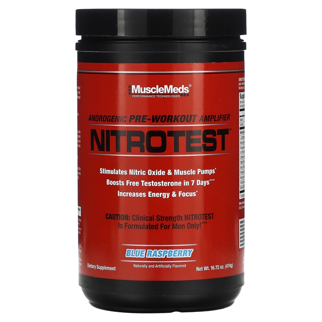 Minuman suplemen Pre- Workout, Boost Nitric Oxide, Testosterone, Blue Raspberry, 30 Serving, 1.04 Pound, 1 Count