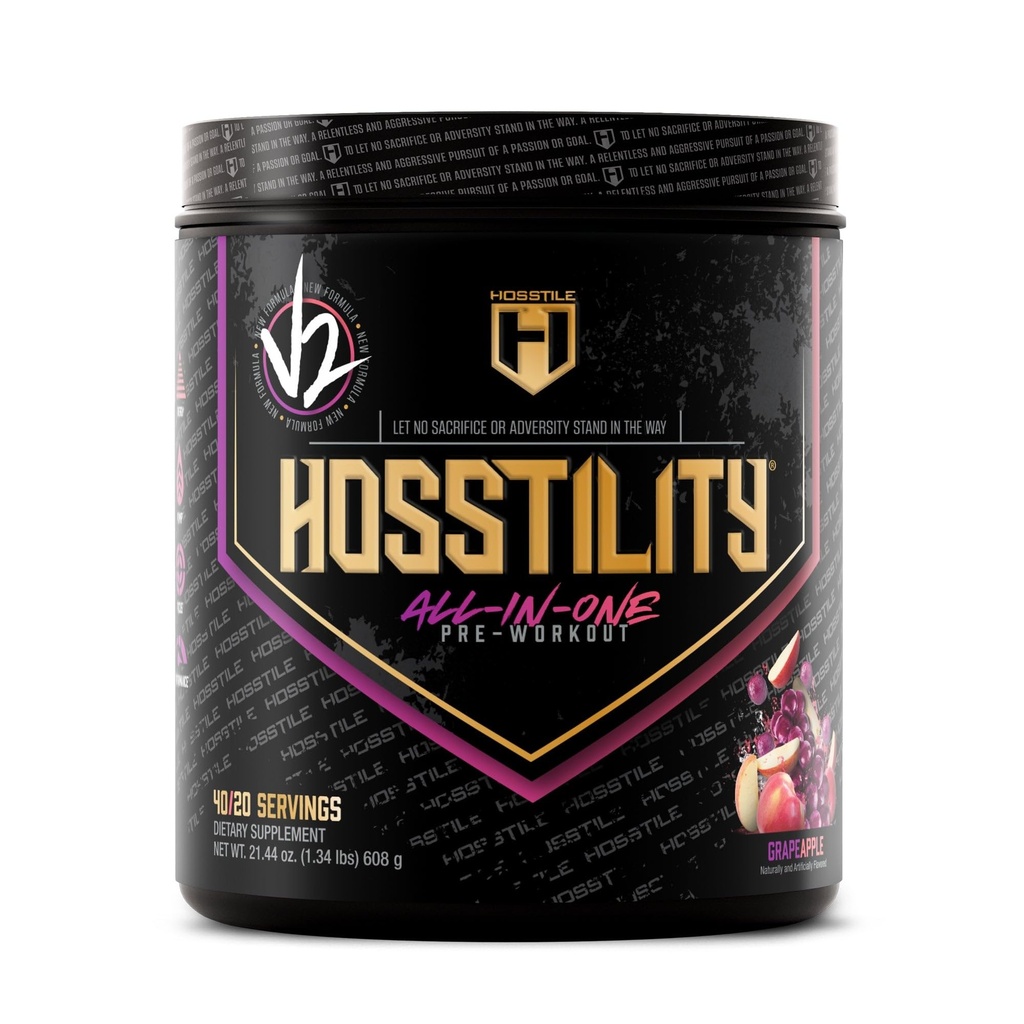 HOSTILE Hostille V2 Pre Workout, All-inOne Pre Workout Powder for Men and Women, Enhance Muscle Pump, Increase Energy, Boost Energy, Sharpen Focus, Grape Apple, 40 Servings