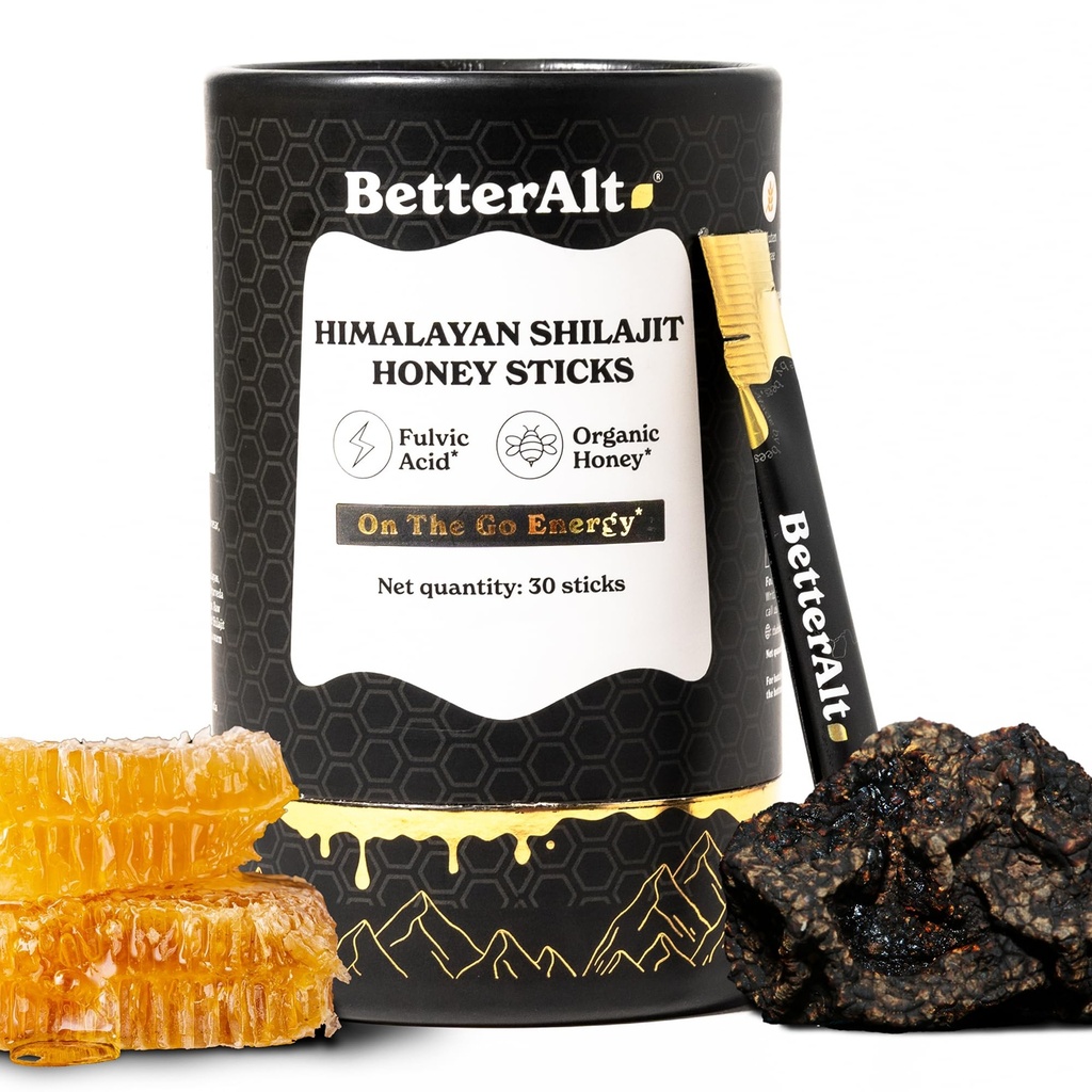 Alt Pure Himalaya Shilajit Sticks with Organic Honey, Saffron 124; Easy to Consume Shilajit 124; 30 Sticks for Energy Boost & Imune Dukung, 85 + Trace Mineval, 75% + Fulvic Acid