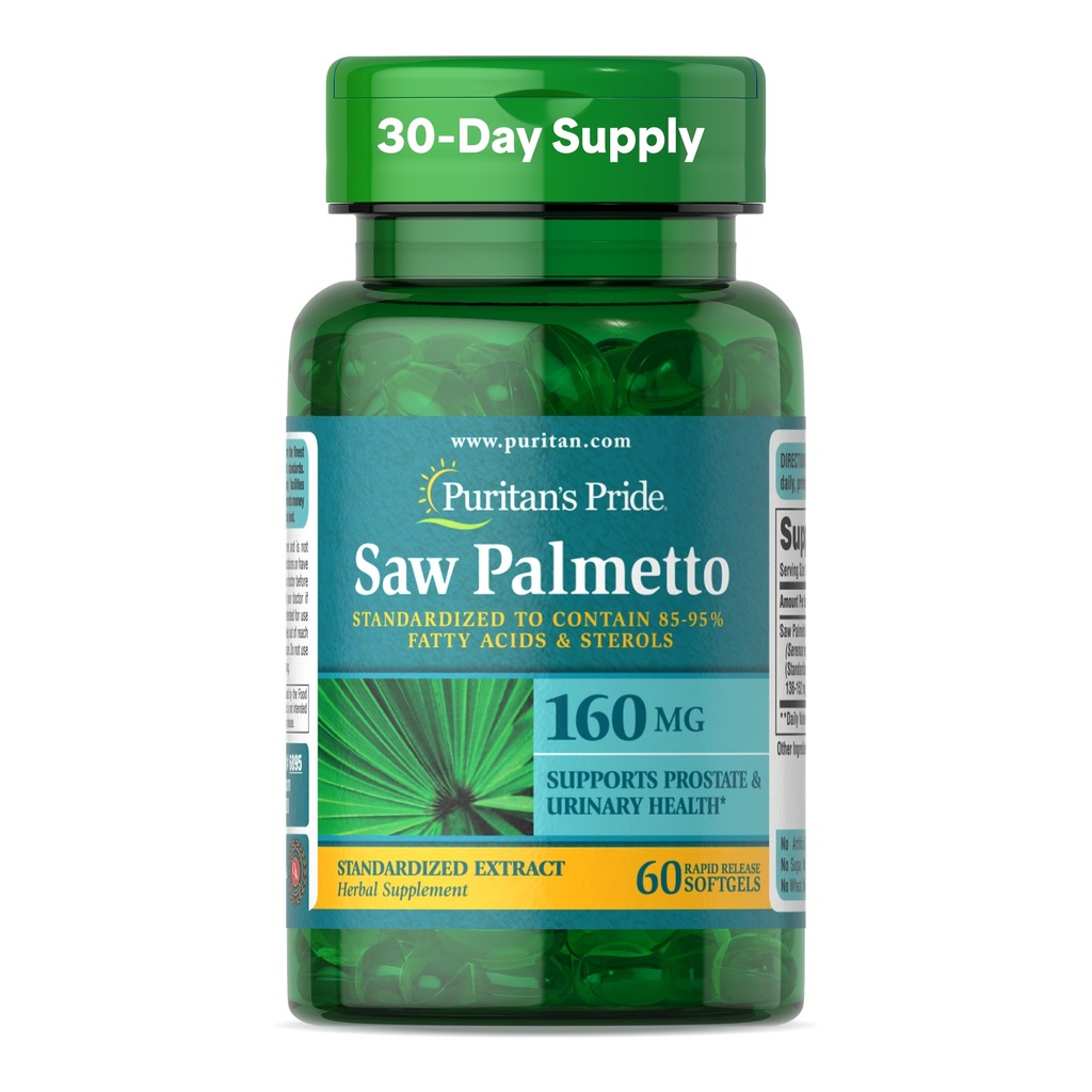 Puritan 's Pride Saw Palmetto Extract 160mg, Tradisional Herbal Dietary Suplement For Mens Prostate and Urinary Health Support, 60 Rapid RAPsules