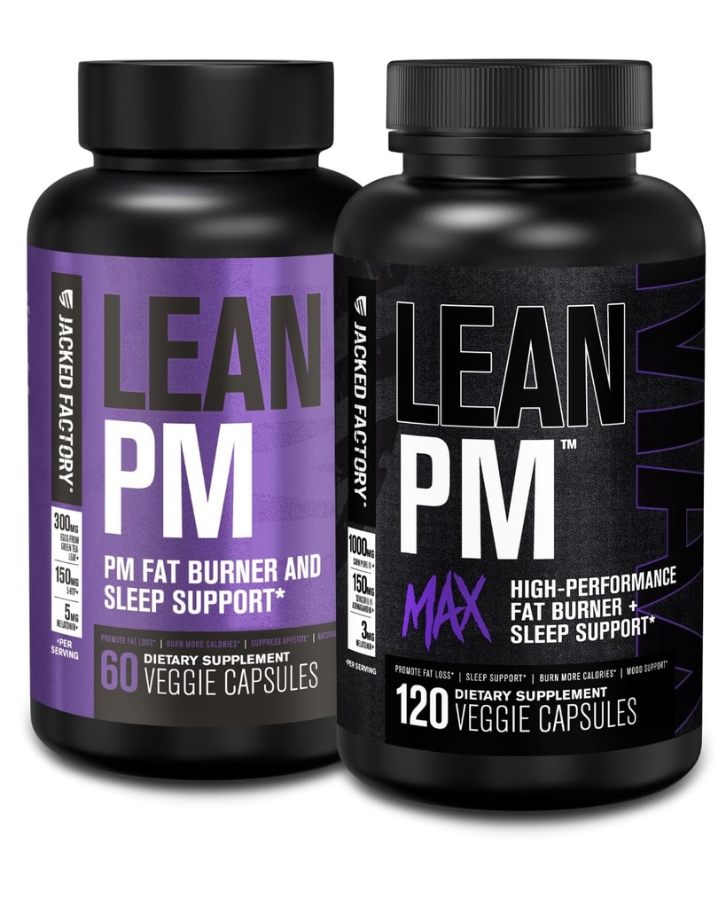 Jacked Factory PM & Lean PM Max Night Time Burner, Sleep Aid Suppresan untuk Pria dan Wanita (180 Kapsul)