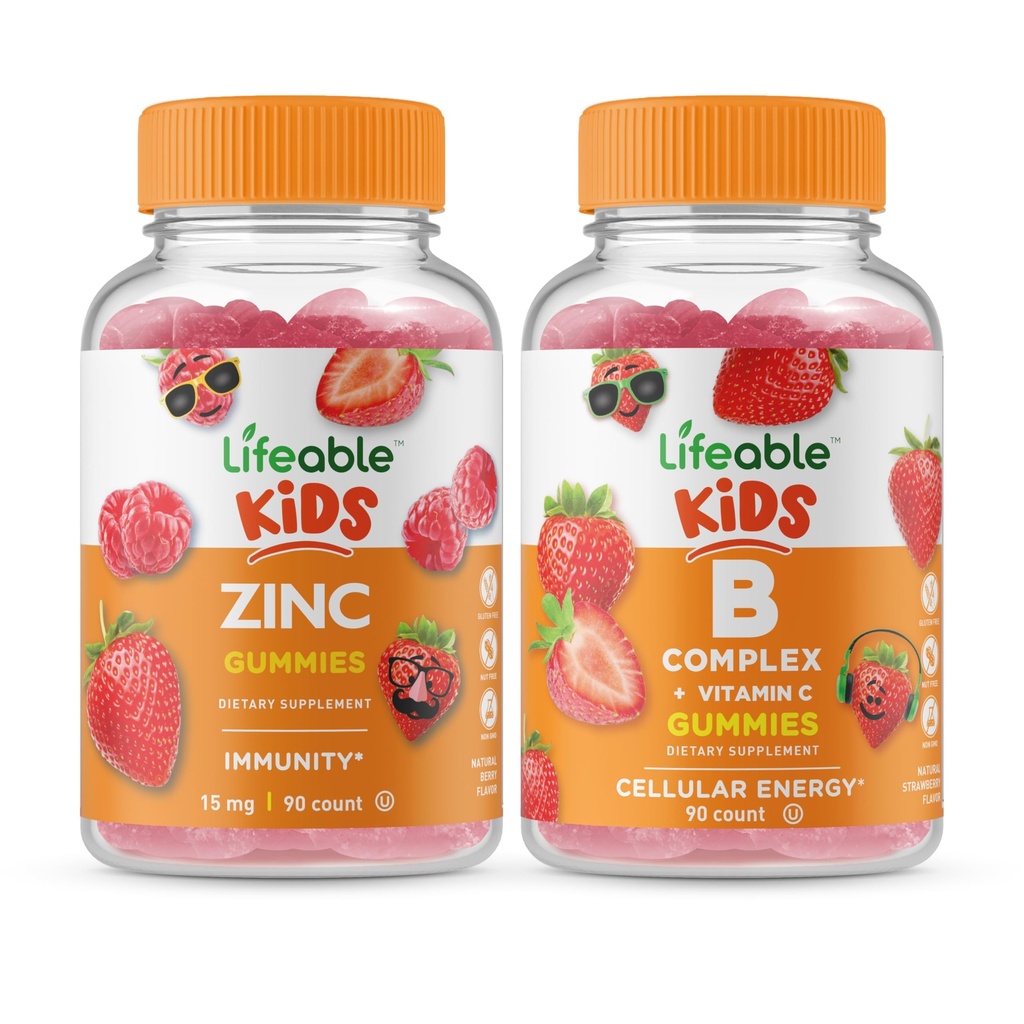Lifeable Zinc Kids + B Complex Kids, Gummies Bundle - Great Tasting, Vitamin Suplement, Gluten Free, GMO Free, Chewable Gummy