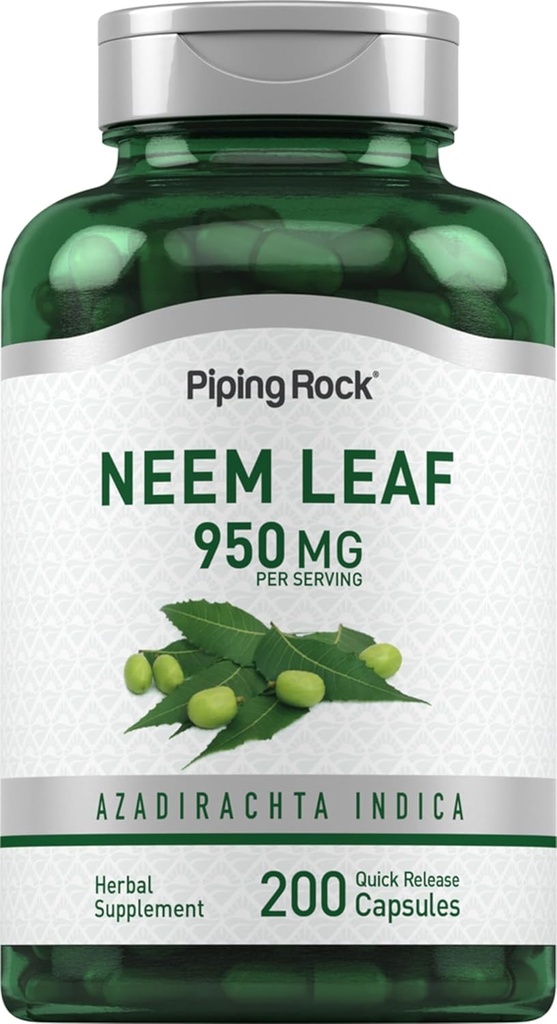 Piping Rock Neem Leaf Capsules 12.4; 950mg 14; 200 Powder Pills £124; Herb Extract Suplement = 124; Azadirachta Indica = 124; Non-GMO, Gluten Free