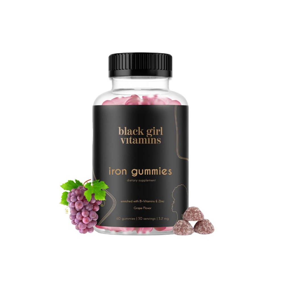Black Girl Vitamin - Iron Kimmies (20 mg), Mendukung Defisiensi Besi & Anemia, Gluten- Bebas, Grantin Bebas, Dibuat di Amerika Serikat (Grape, 60 Count) 30 Hari Suppply