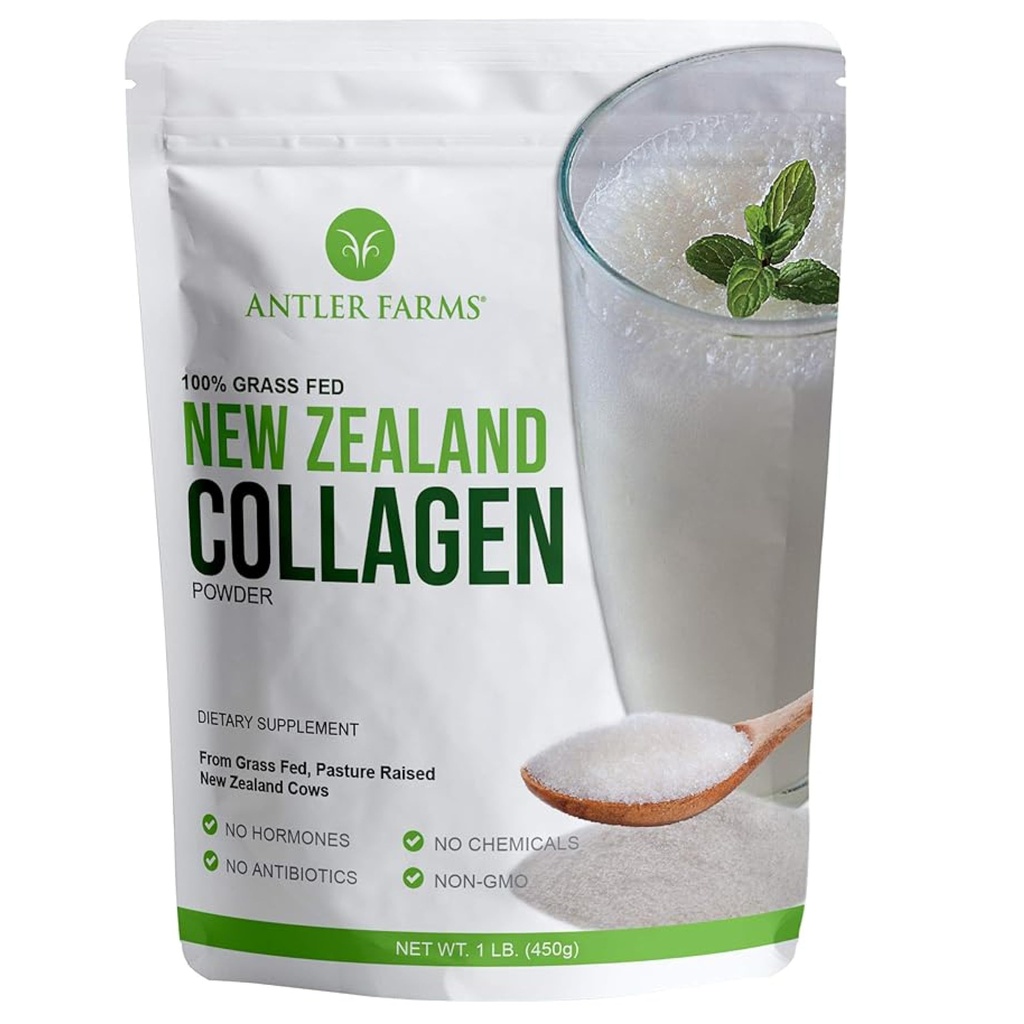 Antler Farms - 100% Pure New Zealand Collagen Powder dari Grass Fed Cows, Unfeatoried, 1 lb - air dingin Teralign Peptides, Keto Friendly, Biovailable, QuickDissoling