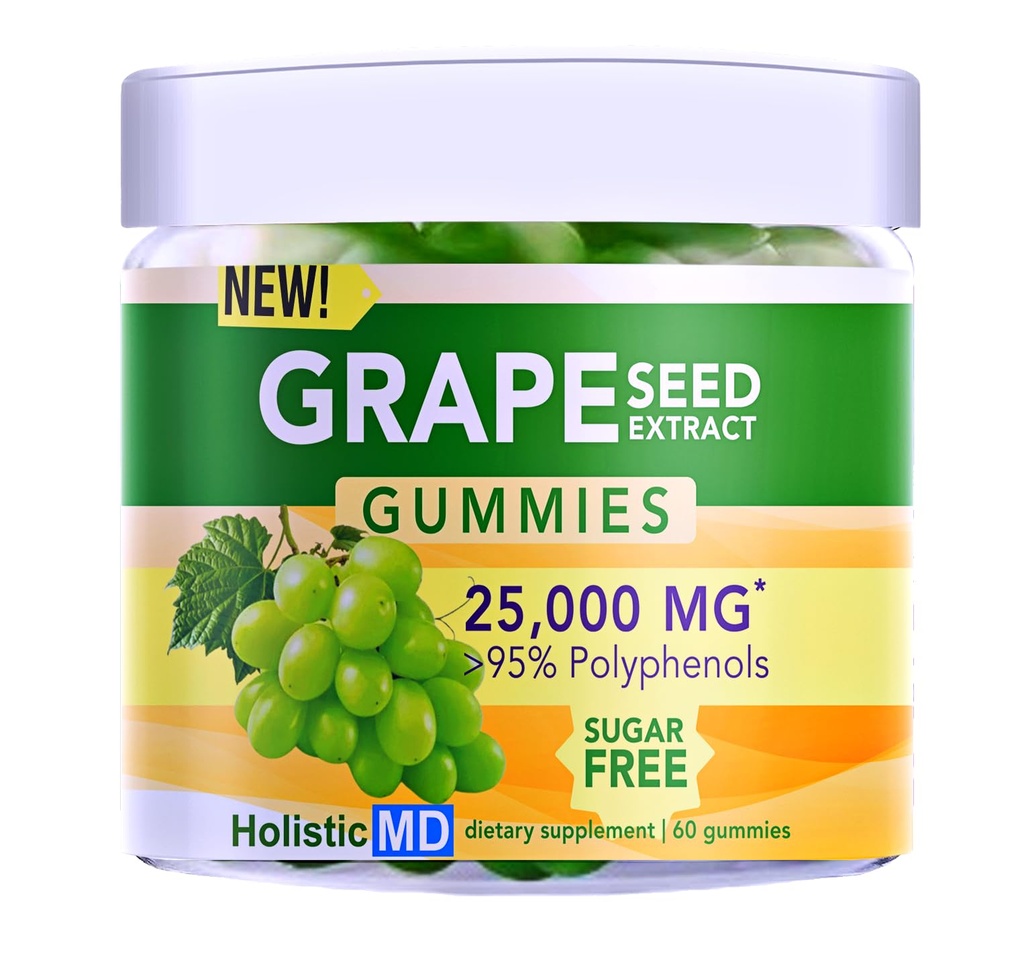 Grape Seed Extract Gummies 126; Grape Seed Oil 25,000 mg 50x Asli 124; > 95% Polyphenol 124; # 1 Grape Seed Gummies di Amerika Serikat 124; Sugar Free Vegan 124; Grape Flavor 60
