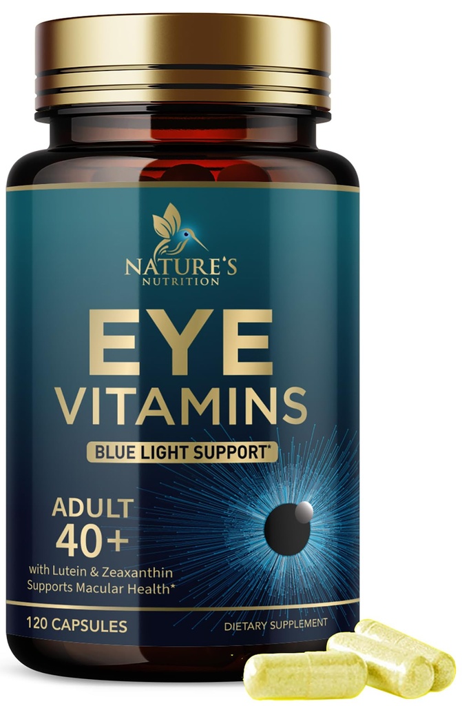Tambahan Eye Vitamin - Advanced Eye Care Vitamin dengan Lutein, Zinc, Vitamin C, E, Alaxanthin & Mineral - Vision Multivitamin for Macular Health & Dry Eyes, Vegan, Bottoms in USA - 120 Capsules