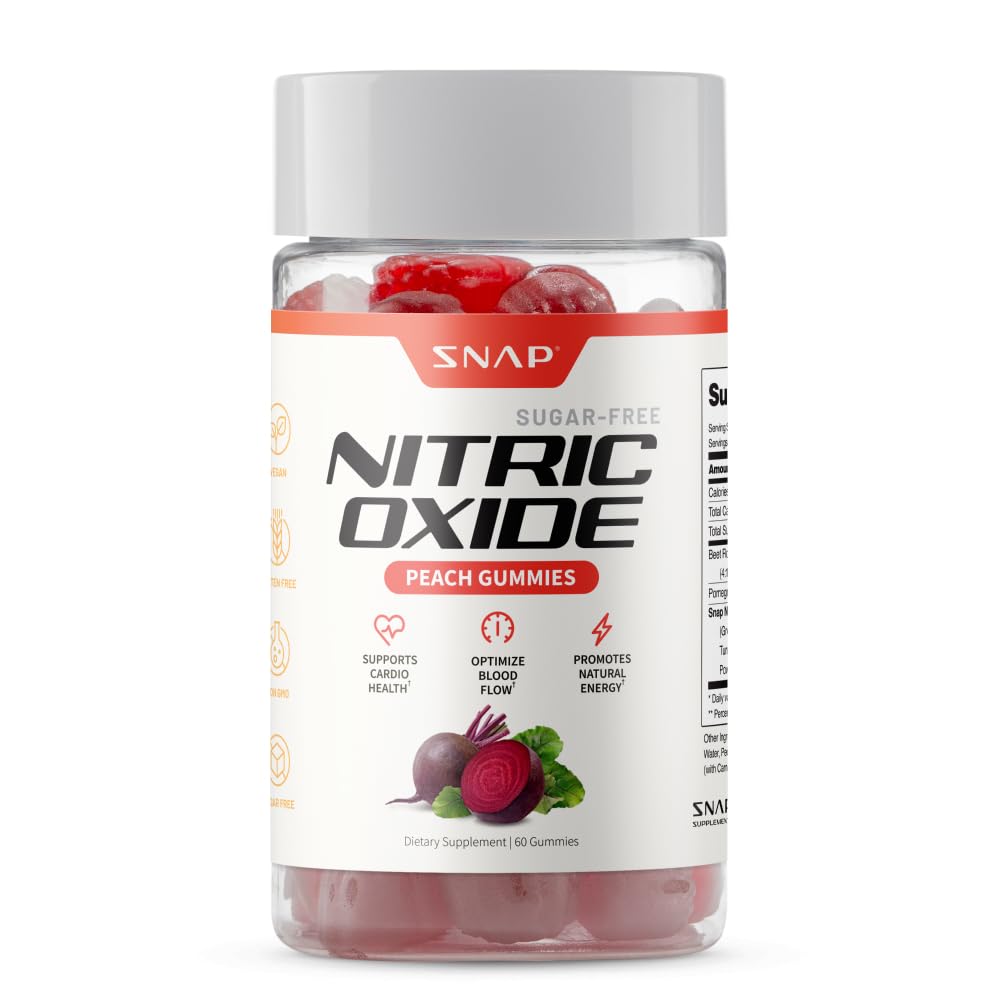 Suplemen Snap Root Gummies, Nitric Oxide Suplement with Organic Beets, Vitamin, Pomegranate and Antioksidants for Energy, Circulation Dups, 60 Sugar Free Gummies, Peach