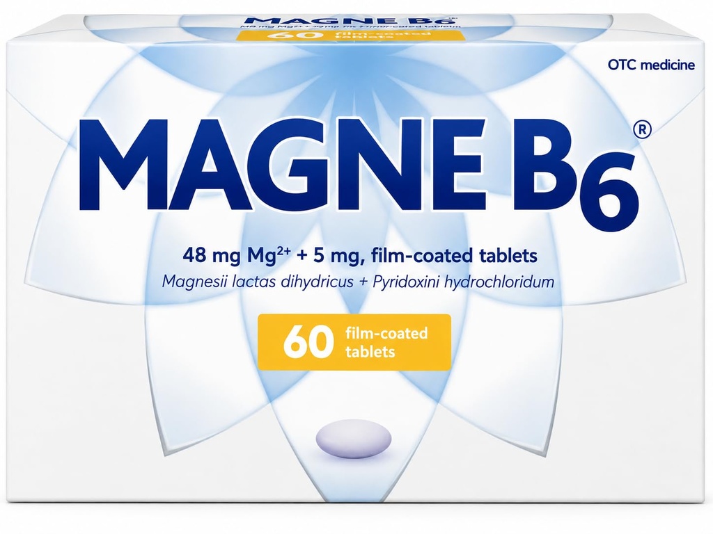Sanofi Magne B6 Magnesium dan tablet berlapis Pyridoxine, 60 Count