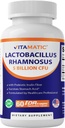 Vitamatic Lactoillus Rhamnosus 5 Billion per DR Capsule (10 Milyar Per 2 Capsules) - 60 Count - Advanced Digetical & Imune Dukung - Dibuat dengan Prebiotic Inulin Fiber