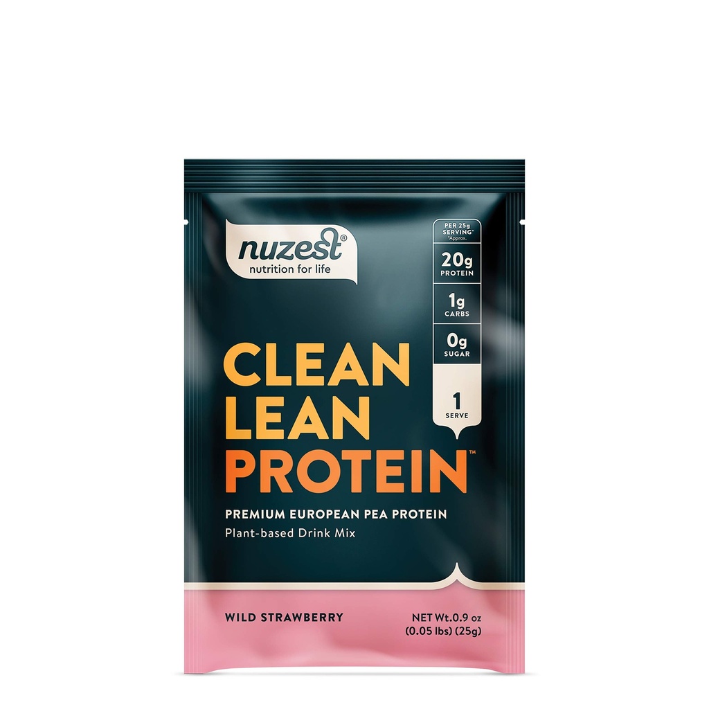 Nuzest - Pea Protein Powder - Clean Lean Protein, Premium Vegan Plant Based Protein Powder, Dairy Free, Gluten Free, GMO Free, Alamed Sweeded Protein Shake, Wild Strawberry, 1 Serving, 0.9 oz