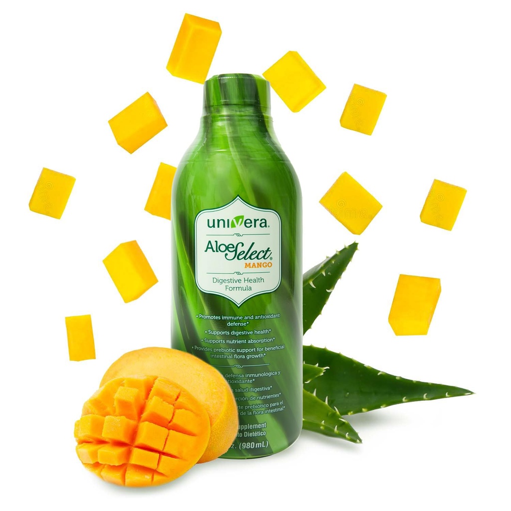 Univera Aloe Vera Juice, Preminum Organic Aloe Vera, Enzimes Digetical for Gut Health, Imune Supplemen Prebiotic, Reduces Inflammation, Mango Flavor, 30 Day Suppply (33 flf oz)