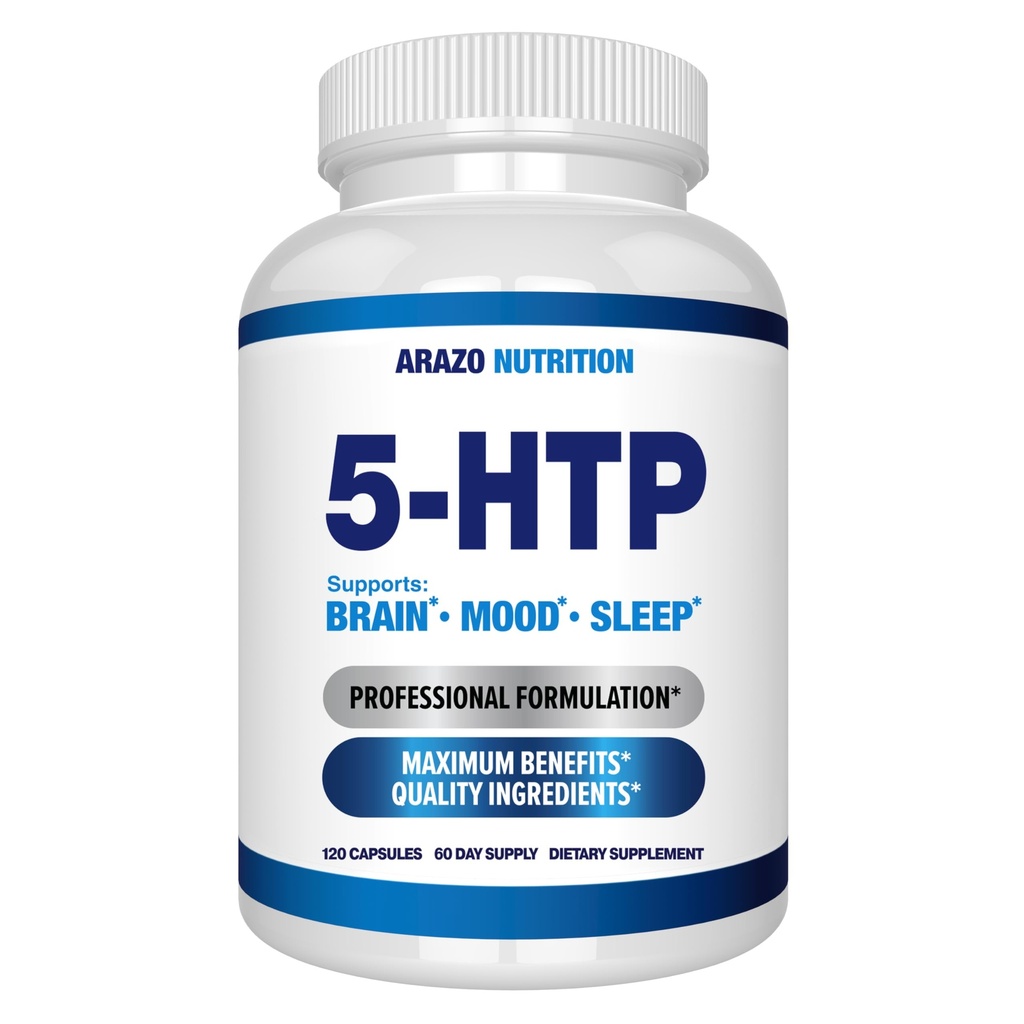 5- HTP 200 MG Per Serving Plus Calcium untuk Mood, Sleep - Support Cry dan Relaxed Mood - 99% Tinggi Kemurnian - 120 Capsules - Nutrition Arazo
