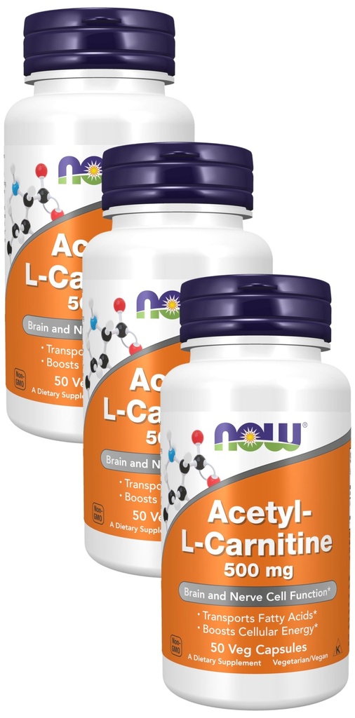 Suplemen SEKARANG, AcetylL Carnitine 500 mg, Acid Acid, Otak dan Fungsi Sel Nerve *, 50 Kapsul Veg (Paket 3)