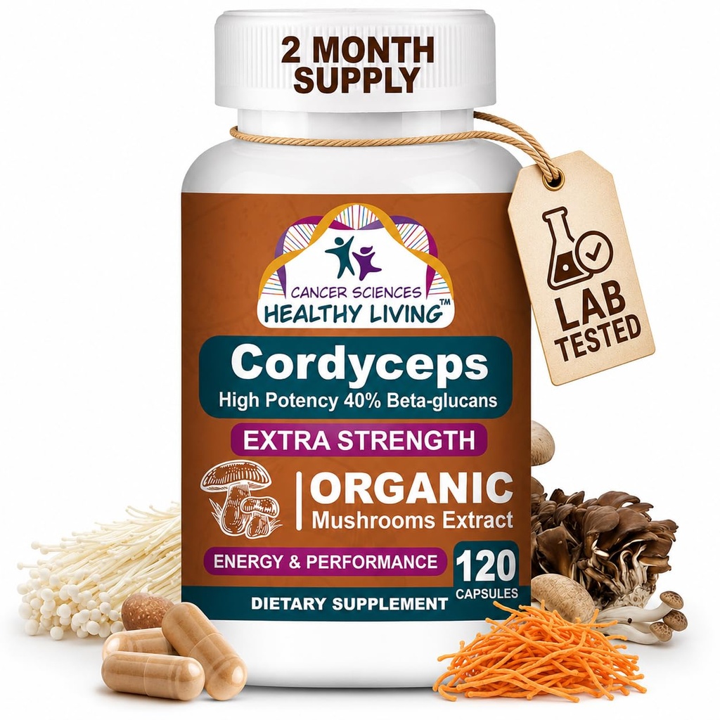 Ilmu Kanker Cordyceps Mashroom Pasokan Kapsul - 1.500mg Kompleks Jamur Organik untuk Wellness, Potensi Tinggi 40% Beta- Gbisbans, Suplemen Dukungan Ammune untuk Energi & Stamina Booster, 120 Count