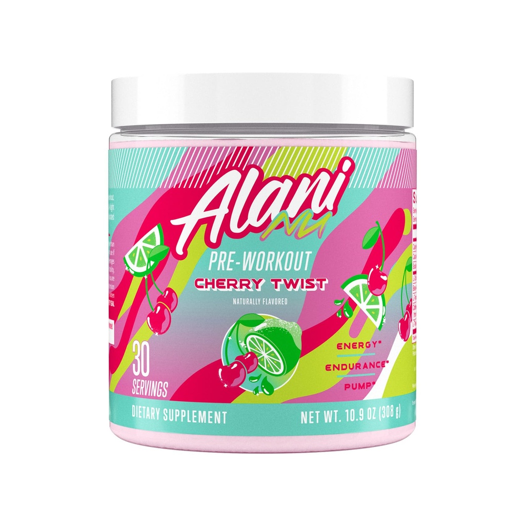 Alani Nu Pra Workout Powder Cherry Twist, Amino Energy Boost, Endurance Suplement, Sugar Free, 200mg Caffeine, L-Theanine, Beta-Alanine, L-Citrulline, 30 Servings