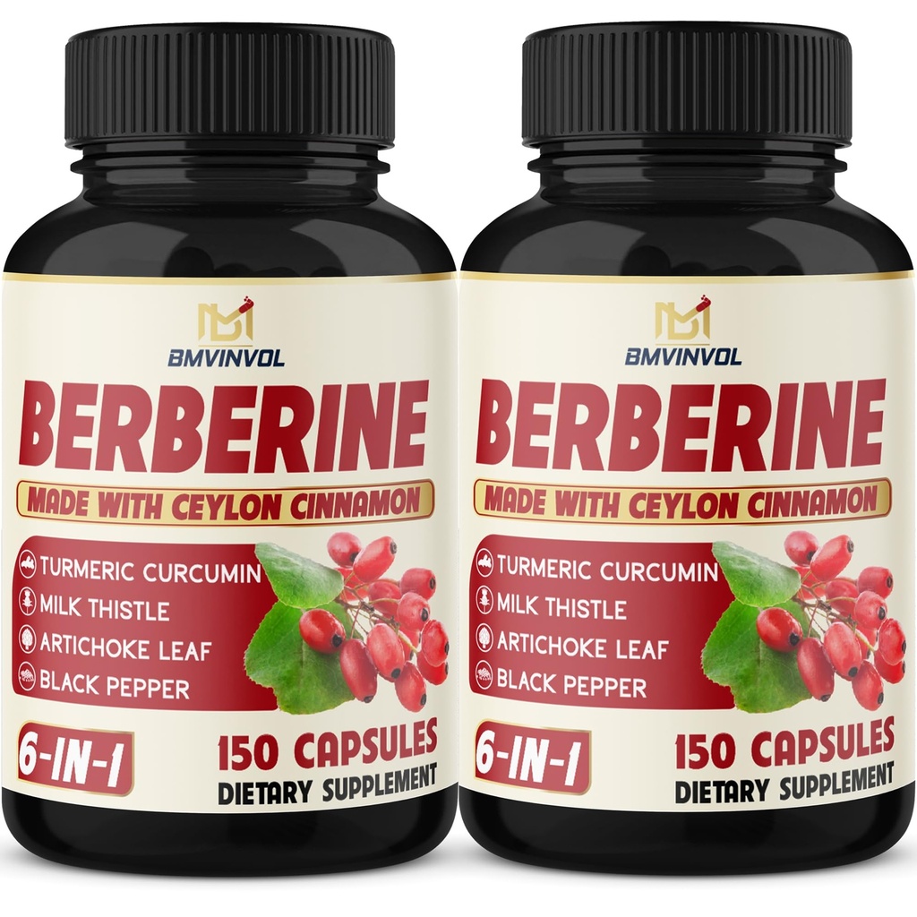 2 Pack Berberine HC- Plus Cinnamon Ceylon, Turmeric, Milk Thistle, Artichoke, Black Pepper, Berberine HCI Root Suplemen - Sistem kekebalan