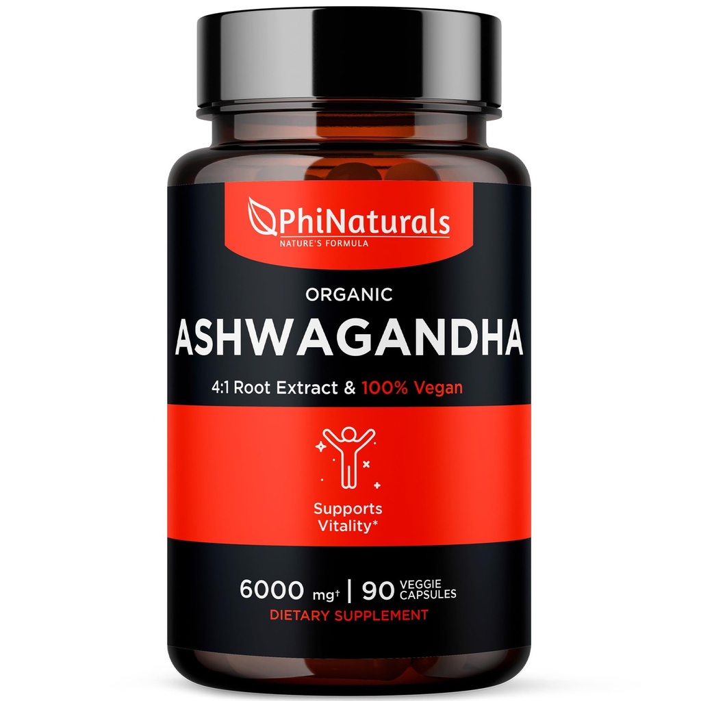 Philanal Organic Ashwagandha Root Extract in Vegan Capsules Equal to 6000 Mg Root - Ashwaganda Suplemen untuk Pria dan Wanita dengan 1500 Mg Per Serving 30 Pelayan - 500mg Per Vegan Capsule 90 Count