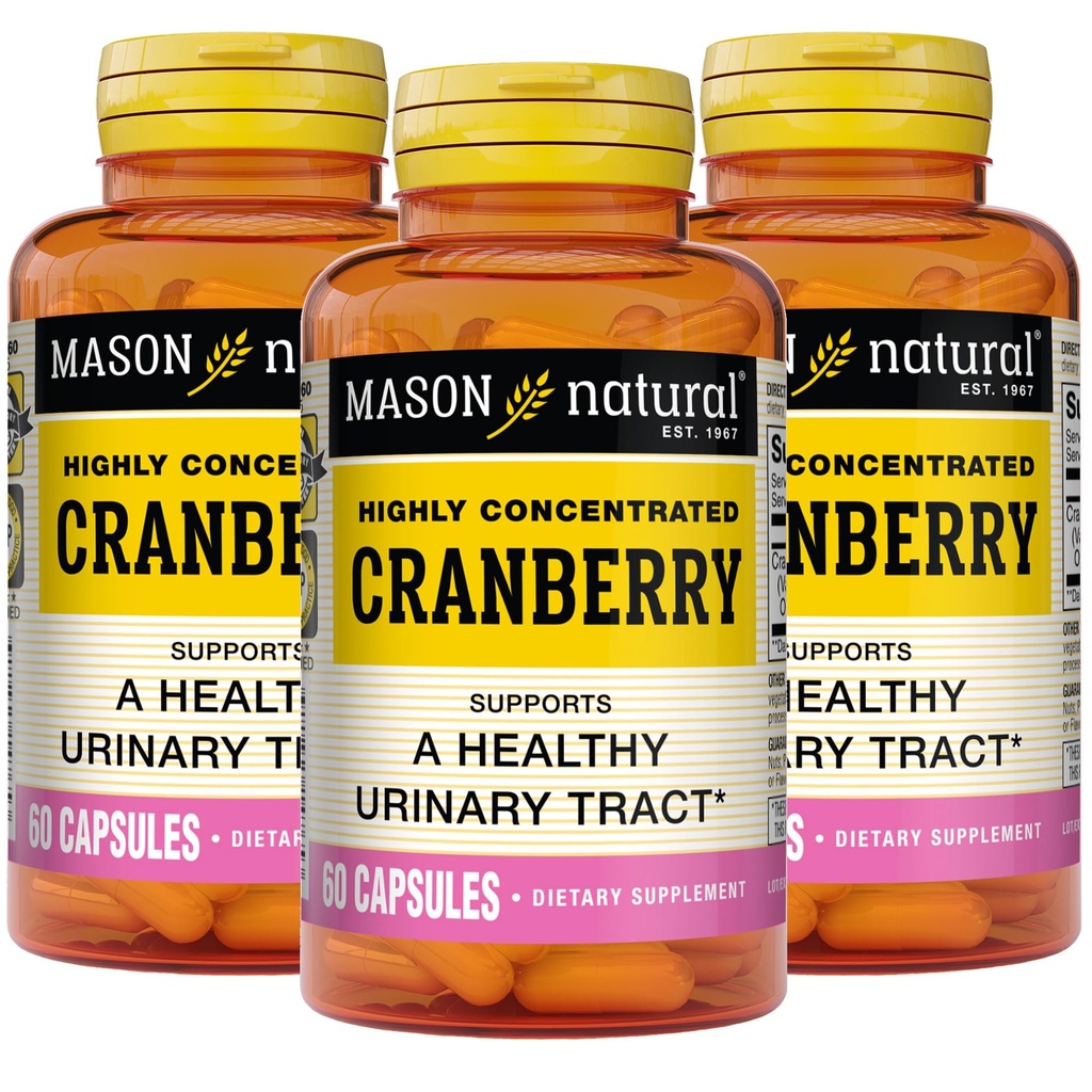 MASON NATURAL Cranberry Sangat berkonsentrasi 900 mg, 3 Bulan Supply, Antioksidant & Imune Kesehatan, Menyediakan Tract Uurinary Sehat, 3 Pack