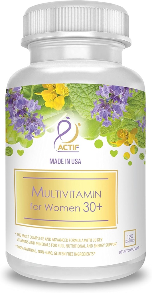 ACTIF Multivitamin untuk Perempuan Umur 30 + dengan 30 Vitamin Organik dan Herbs Organik, Non-GMO, Dibuat di Amerika Serikat, Persediaan Dua Bulan