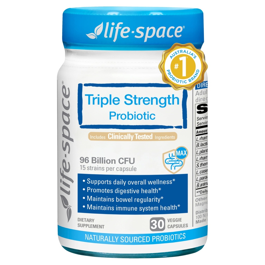 Life- Space Triple Strength Probiotic Broad Spectrum, 96 Milyar CFU & 15 Strains Diverse, Advanced Formulate for Digetical Health & Imune Programs for Women & Men - 30 Veg Capsules